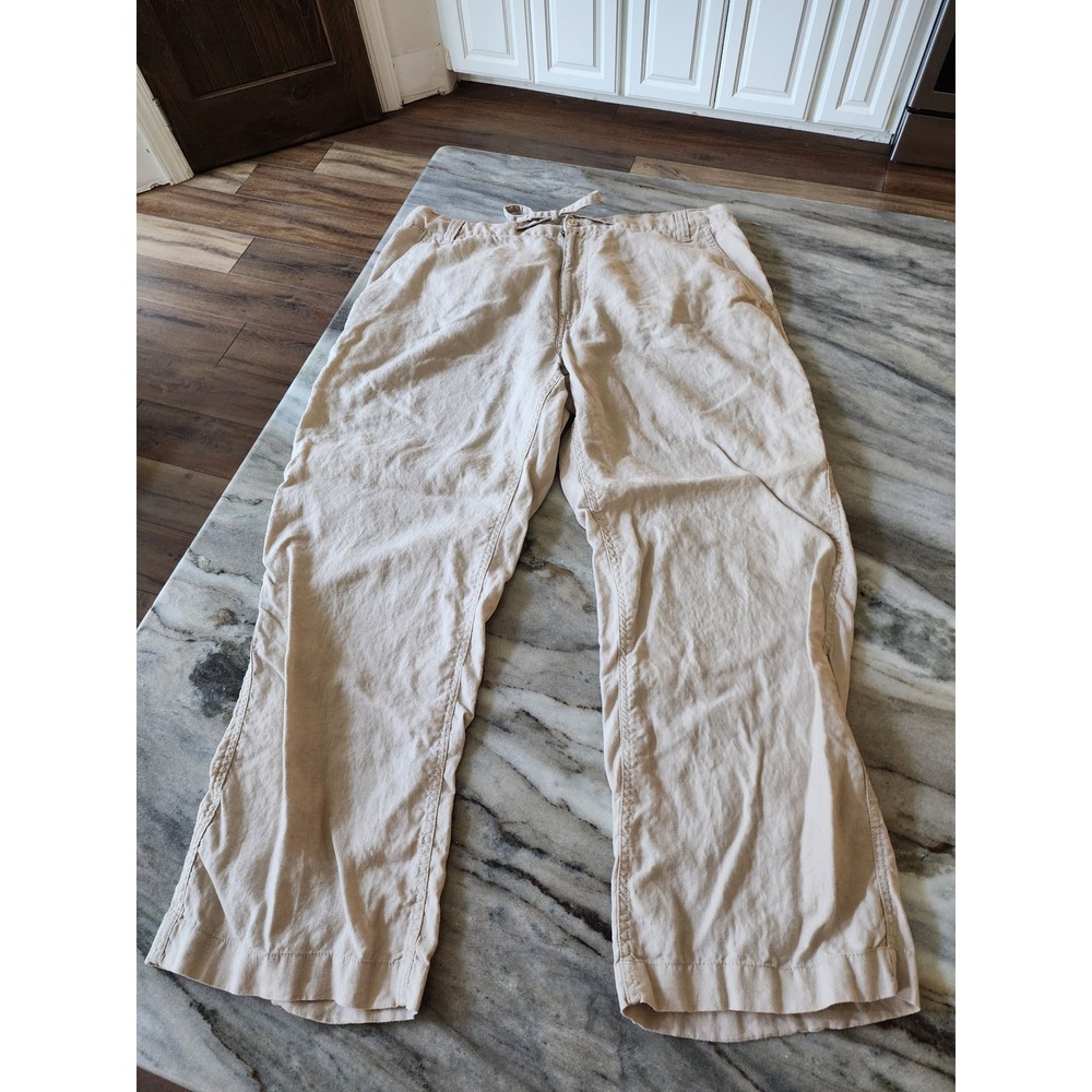 Apt 9 Mens 38x30 Beige 100% Linen Drawstring Casual Straight Leg Beach Pants